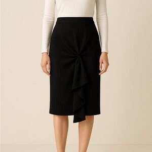 VALENTINO Black Wool Skirt with Sculptural Knot Detail